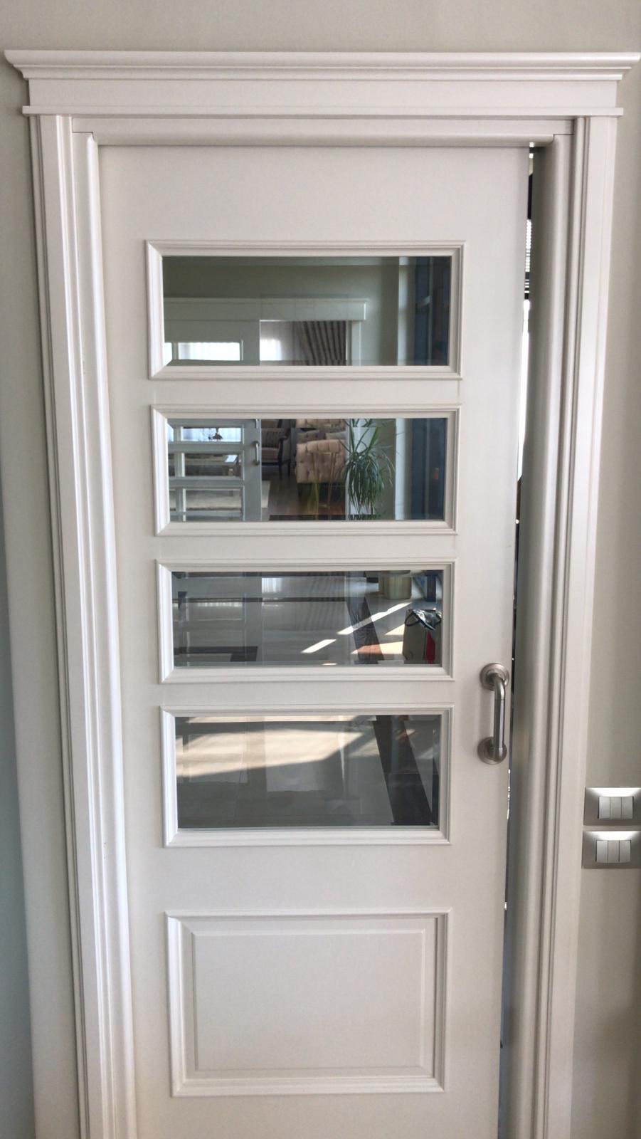 Classical four-pane glazed interior door in hand-painted lacquer